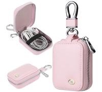 Fofvccv Custodia per Auricolari Portatile in Cerniera con portachiavi, PU Pelle Box porta cuffie In-Ear per Auricolare e Piccoli Oggetti Portamonete Compatibile con AirPods 4 1 2 3 Pro - EJB Pink