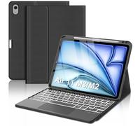 FOGARI Custodia per tastiera iPad Air 11 pollici (M3/M2), Smart Trackpad Staccabile Senza Fili Cover Francese AZERTY Retroilluminazione 7 Colori Tastiera per iPad Air 11 2025/2024, Nero