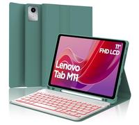 FOGARI Custodia per tastiera Lenovo Tab M11 2024, QWERTZ tedesco, 7 colori, illuminazione magnetica, tastiera rimovibile per Lenovo Tab M11 11" 2024 (TB330FU / TB30XU), verde scuro