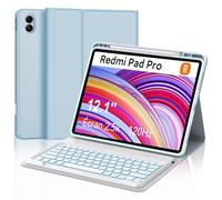 FOGARI Custodia per tastiera Xiaomi Redmi Pad Pro 12.1 - Xiaomi Pad Poco 12.1 pollici 2024, 7 colori illuminazione magnetica tastiera rimovibile con layout QWERTZ, azzurro