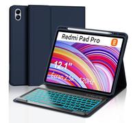 FOGARI Custodia per tastiera Xiaomi Redmi Pad Pro 12.1 - Xiaomi Pad Poco 12.1 pollici 2024, 7 colori illuminazione magnetica tastiera rimovibile con layout QWERTZ, blu scuro