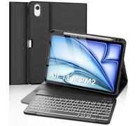 FOGARI Tastiera per iPad Air 11 Pollici 2025/2024, Custodia per iPad Air 11 M3/M2, AZERTY Wireless Bluetooth Retroilluminazione 7 Colori Tastiera, Custodia Multiposizione Funzione Ranger Pennino, Nero