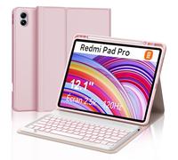 FOGARI Xiaomi Redmi Pad Pro 12.1 Custodia per tastiera - Xiaomi Pad Poco 12.1 pollici 2024, 7 colori illuminazione magnetica tastiera rimovibile con layout QWERTZ, rosa