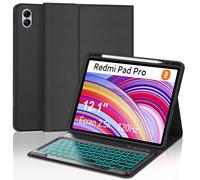 FOGARI Xiaomi Redmi Pad Pro 12.1 Custodia per tastiera - Xiaomi Pad Poco 12.1 pollici 2024, 7 colori illuminazione magnetica tastiera rimovibile con layout QWERTZ, nero