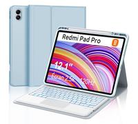 FOGARI Xiaomi Redmi Pad Pro 12.1 Custodia per tastiera - Xiaomi Pad Poco 12.1 pollici 2024, Multi Touch Trackpad, 7 colori illuminazione magnetica tastiera rimovibile con layout QWERTZ, azzurro
