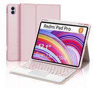 FOGARI Xiaomi Redmi Pad Pro 12.1 Custodia per tastiera - Xiaomi Pad Poco 12.1 pollici 2024, Multi Touch Trackpad, 7 colori illuminazione magnetica tastiera rimovibile con layout QWERTZ, rosa