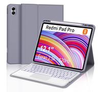 FOGARI Xiaomi Redmi Pad Pro 12.1 Custodia per tastiera - Xiaomi Pad Poco 12.1 pollici 2024, Multi Touch Trackpad, 7 colori illuminazione magnetica tastiera rimovibile con layout QWERTZ, lavanda lilla