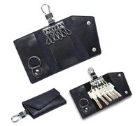 Fogbush Portachiavi in pelle, portachiavi uomo portachiavi signora portachiavi in pelle portachiavi auto trittico portachiavi multifunzionale con 3 scomparti separati e 6 ganci per chiavi portamonete