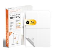 Fogli A4 di Etichette Adesive Bianche, Crea i tuoi Adesivi Personalizzati per qualsiasi Superficie, Carta A4 Adesiva Sicura, Etichetta Adesiva per Stampare - Ofituria (4 per foglio, 100 fogli)