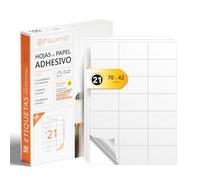 Fogli A4 di Etichette Adesive Bianche, Crea i tuoi Adesivi Personalizzati per qualsiasi Superficie, Carta A4 Adesiva Sicura, Etichetta Adesiva per Stampare - Ofituria (21 per foglio, 50 fogli)