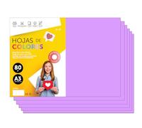 Fogli Colorati A3 80g per Stampanti e Attività Manuali, Blocco di Carta Colorata per Bambini, Pacchetto di Fogli Colorati per Biglietti m-office (100 fogli, Lilla)