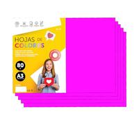 Fogli Colorati A3 80g per Stampanti e Attività Manuali, Blocco di Carta Colorata per Bambini, Pacchetto di Fogli Colorati per Biglietti m-office (50 fogli, Rosa Fluor)