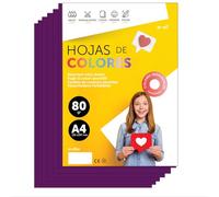 Fogli Colorati A4 80g per Stampanti e Attività Manuali, Blocco di Carta Colorata per Bambini, Pacchetto di Fogli Colorati per Biglietti m-office (100 fogli, Viola)
