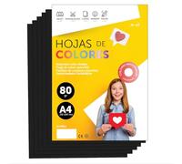 Fogli Colorati A4 80g per Stampanti e Lavoretti Manuali, Blocco di Carta Colorata Assortita per Bambini, Pacchetto di Fogli Colorati per Biglietti M-Office (250 fogli, Nero)