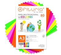 Fogli Colorati, Pacco 1000 Fogli A3 80gr - Carta Colorata para Lavoretti, Stampante, Scrapbooking - Carta Colorati - Ideale Origami, Papiroflessia, Ufficio y Scuola (Selezione Fluo, 1000h)