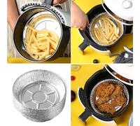 Fogli di alluminio per friggitrice ad aria | 50 pezzi di inserti rotondi in alluminio | Rivestimenti per cestelli resistenti all'olio per friggitrice ad aria | per forno, microonde, tostapane, teglie