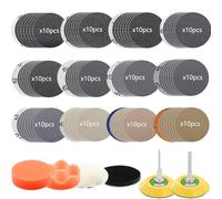 Fogli di carta vetrata da 3 pollici grana 60-10000 Wet Dry Sander Fogli con 1/8 "& 1/4" Shank Backer Plate e Soft Foam Buffering Pad rettifica Abrasivo spugna abrasiva disco Pad Kit per legno metallo specchio gioielli auto 128pcs