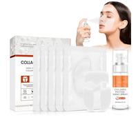 Fogli di Collagene per il Viso Assorbenti, 5 Pezzi Cerotto Al collagene, Maschera viso Che Si Assorbe, Cerotti Al per Viso+60ml Spray Al collagene, Korean Firming Mask (A)