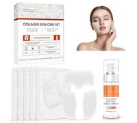 Fogli di Collagene per il Viso Assorbenti, Collagene Instant Boost Mask, 5 Pezzi Cerotto Al collagene + 60ml Spray Al Collagenes, Migliora la pelle Cadente, Maschera Coreana Viso collagenes