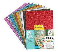 Fogli di Gomma Eva Colorata Glitterata, Gomma Crepla per Scrapbooking, Scuola, Cartoncini Creativi, Lavoretti, Torte Scenografiche, Scuola o Artistici 40x60cm m-office (Assortimento adesivi, 10uds)