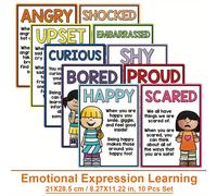 Fogli per l'apprendimento dell'espressione , poster decorativi per la mentalità di crescita per l'asilo e la scuola primaria, materiali per l'educazione della infanzia, bacheca, set da 10 pezzi