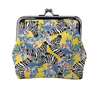Foglia di palma fenicottero stampato portamonete per le donne borsa portafoglio in pelle PU sacchetto di cambio Kiss-Lock Vintage Pouch, Zebra, Taglia unica, Vintage