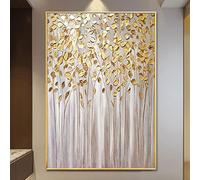 Foglia d'oro Pittura A Olio Astratta Cornice Oro Arte Della Parete Per La Casa Moderna Per Hotel E Arredamento Camera Da Letto Immagini Decorazione Della Parete 80x110 cm/32x43in Cornice Dorata