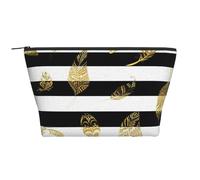 Foglia Oro A Strisce Bianche E Nere, Borsa da toilette Borsa per trucco Borsa per cosmetici Borsa da toilette da viaggio portatile