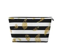 Foglia Oro A Strisce Bianche E Nere, Borsa da toilette Borsa per trucco Borsa per cosmetici Borsa da toilette da viaggio portatile
