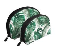 Foglia verde tropicale della giungla delle foglie di palma, Borsa per trucco a conchiglia Portamonete da donna Borsa da toilette piccola Borsa per cosmetici 2 pezzi