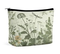Fogliame ed erbe con libellule Borsa per il trucco alata Borsa per il trucco da viaggio portatile Borse per cosmetici Borsa con cerniera Piccola borsa da toilette per donna