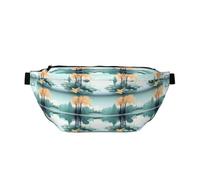 Foglie cadute su un lago tranquillo Marsupio stampato con grande capacità e doppie tasche, adatto per viaggi e sport.