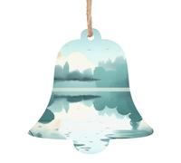 Foglie cadute su un lago tranquillo ornamenti in legno a forma di campana 4 pezzi, ciondoli decorativi da appendere, design vintage per le vacanze