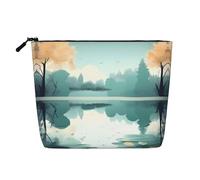 Foglie cadute su un lago tranquillo Pochette per il trucco monostrato effetto lino con cerniera per soddisfare le tue esigenze quotidiane o di viaggio