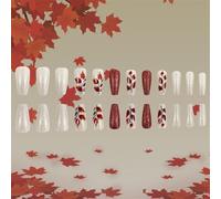 Foglie d'acero a tema autunnale premere sulle unghie lucide Stick On Nails 24 pezzi Ringraziamento unghie finte per manicure elegante