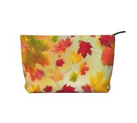 Foglie d'acero autunnali che cadono, foglie dorate, raccolto, arancione, rosso e giallo, Borsa per cosmetici in velluto a coste Borsa per il trucco Borsa da viaggio portatile