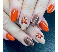 Foglie d'acero cadute Premere sulle unghie Acrilico Falso Ringraziamento Colle False Stick Per Le Donne Mandorla Falso Nail