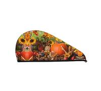Foglie d'autunno Happy Thanksgiving Day Pumpkin Bath Cuffia da a per donna, cuffia per capelli asciutti in velluto corallo Asciugamani assorbenti ad asciugatura rapida
