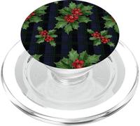 Foglie di agrifoglio natalizio e bacche rosse su tartan scozzese PopSockets PopGrip per MagSafe