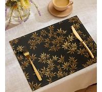 Foglie Di Bambù Dorate Tovagliette in Tessuto Di Cotone E Lino Set di 4, Lavabili, Arte Orientale Retrò, Per Sala Da Pranzo, Feste, Cucina E Decorazione per La Casa, 45x30cm