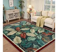 Foglie di eucalipto lavabile 100x150cm Tappeto per l'area di ingresso Tappeto antiscivolo Boho Multicolor Leaf Tappeto scuro vintage antiscivolo per studio dell'ufficio dell'ingresso della cucina