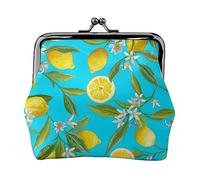 Foglie di eucalipto stampato portamonete per le donne borsa portafoglio in pelle PU cambio sacchetto Kiss-Lock Vintage Pouch, Giallo limone, Taglia unica, Vintage