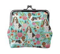 Foglie di eucalipto stampato portamonete per le donne borsa portafoglio in pelle PU cambio sacchetto Kiss-Lock Vintage Pouch, Dolce Basset Hound Fiori, Taglia unica, Vintage