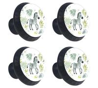 Foglie di palma con animali zebrati pomelli decorativi per armadietti da cucina, pomelli decorativi per cassetti con viti, maniglie per mobili per la casa, confezione da 4