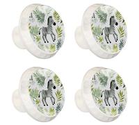 Foglie di palma con animali zebrati pomelli decorativi per armadietti da cucina, pomelli decorativi per cassetti con viti, maniglie per mobili per la casa, confezione da 4