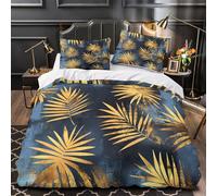 Foglie di palma dorate Set Di Copripiumino Set di 3 Pezzi ultra microfibra stampa 3D con federa per cuscini con cerniera TropicalDesign copripiumino for bambini adulti ragazzi Single（140x200cm）