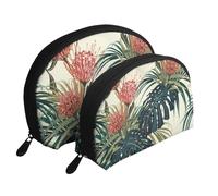 Foglie di palma esotiche Foglia giungla tropicale floreale rosa verde, Borsa per trucco a conchiglia Portamonete da donna Borsa da toilette piccola Borsa per cosmetici 2 pezzi