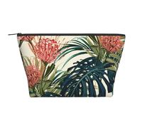 Foglie di palma esotiche Foglia giungla tropicale floreale rosa verde stampato, Borsa da toilette Borsa per trucco Borsa per cosmetici Borsa da toilette da viaggio portatile