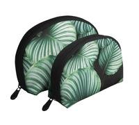 Foglie di piante tropicali verdi stampate, Borsa per trucco a conchiglia Portamonete da donna Borsa da toilette piccola Borsa per cosmetici 2 pezzi