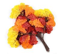 Foglie di quercia artificiale in plastica, decorazione da parete per interni ed esterni, foglie artificiali multicolore (giallo rosso)